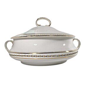 Vtg Homer Laughlin USA Genesee Covered Round Dish Casserole Gold Trim READ G.255